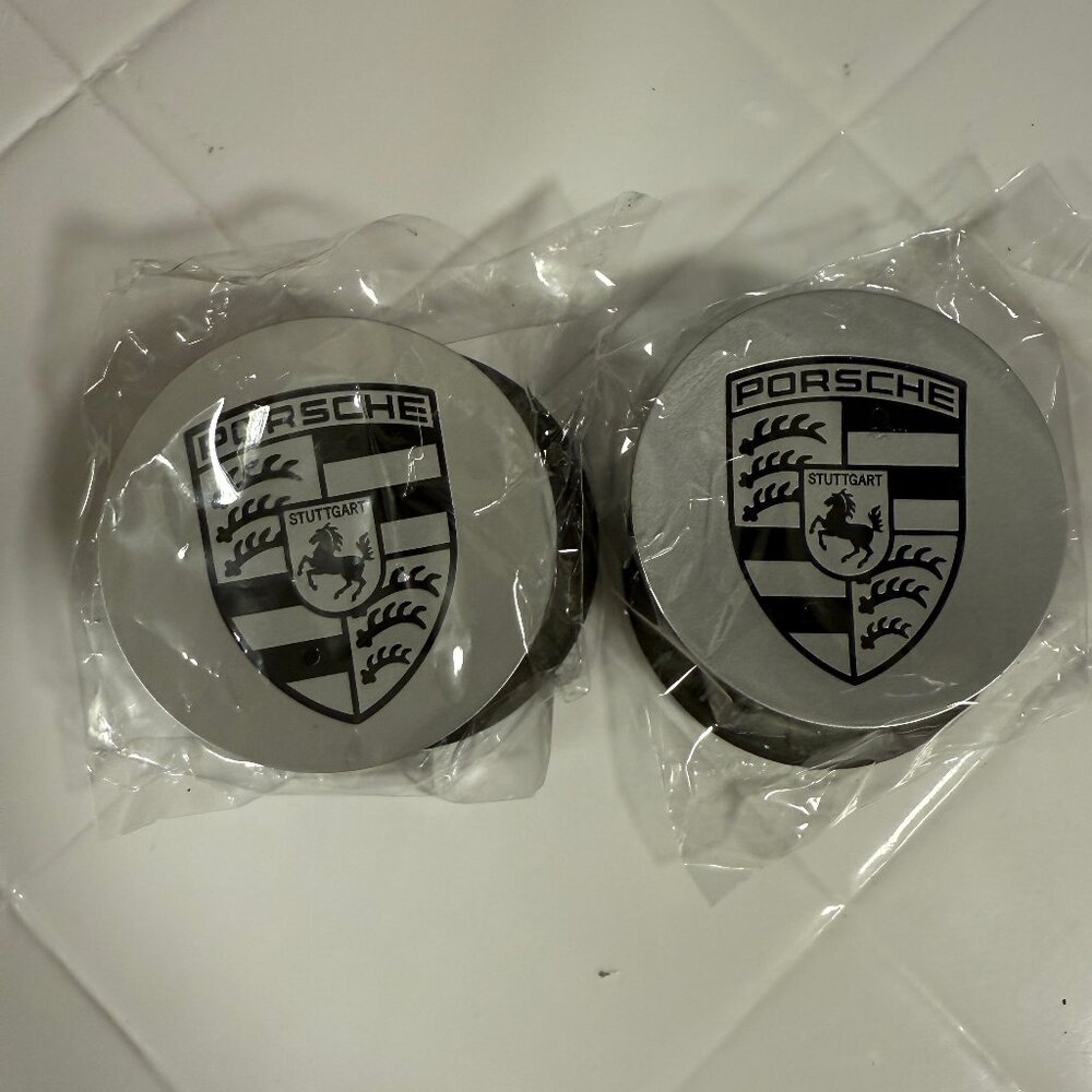 SET OF 4, 76mm Silver Porsche Center Caps 911 Cayenne Panamera Cayman